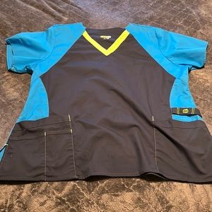 Two tone blue scrub top